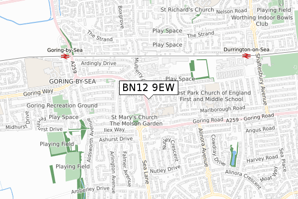 BN12 9EW map - small scale - OS Open Zoomstack (Ordnance Survey)