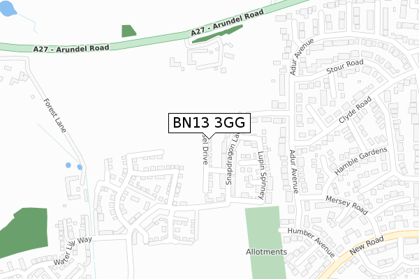 BN13 3GG map - large scale - OS Open Zoomstack (Ordnance Survey)