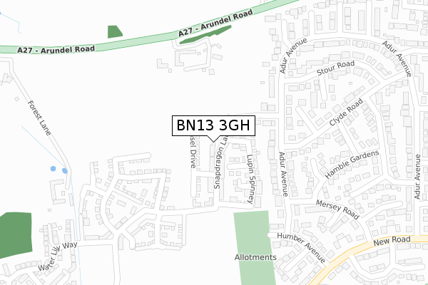 BN13 3GH map - large scale - OS Open Zoomstack (Ordnance Survey)