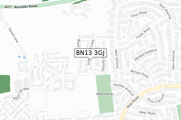 BN13 3GJ map - large scale - OS Open Zoomstack (Ordnance Survey)