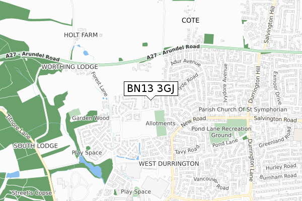 BN13 3GJ map - small scale - OS Open Zoomstack (Ordnance Survey)