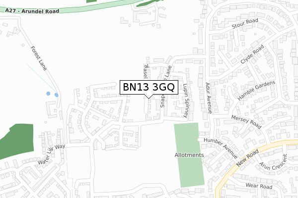BN13 3GQ map - large scale - OS Open Zoomstack (Ordnance Survey)
