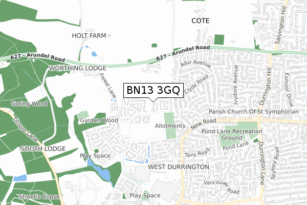 BN13 3GQ map - small scale - OS Open Zoomstack (Ordnance Survey)