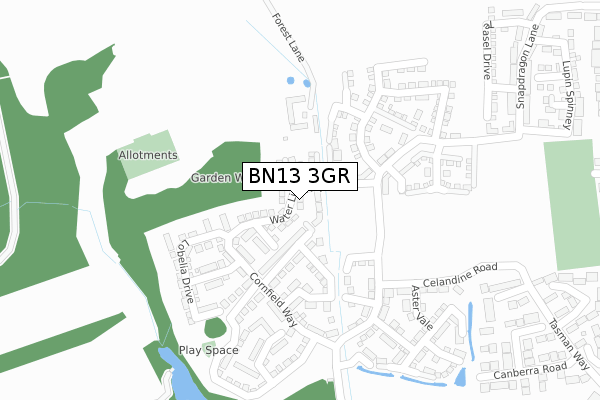 BN13 3GR map - large scale - OS Open Zoomstack (Ordnance Survey)