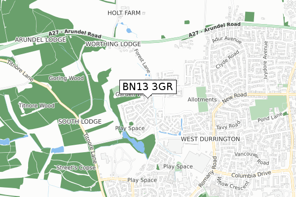 BN13 3GR map - small scale - OS Open Zoomstack (Ordnance Survey)