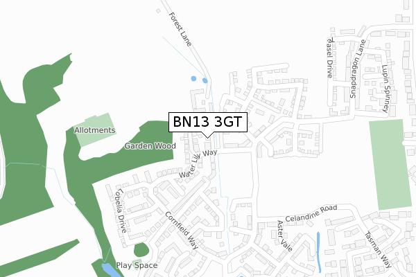 BN13 3GT map - large scale - OS Open Zoomstack (Ordnance Survey)