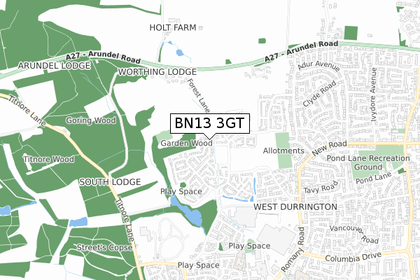 BN13 3GT map - small scale - OS Open Zoomstack (Ordnance Survey)