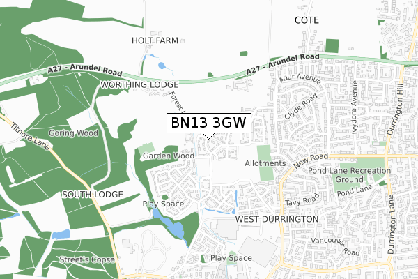 BN13 3GW map - small scale - OS Open Zoomstack (Ordnance Survey)