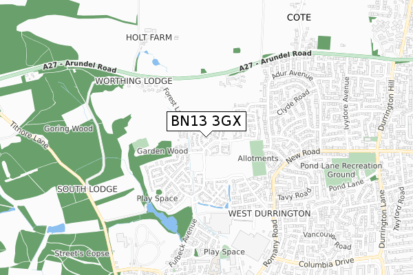 BN13 3GX map - small scale - OS Open Zoomstack (Ordnance Survey) BN13 3GX map - small scale - OS Open Zoomstack (Ordnance Survey)
