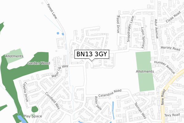 BN13 3GY map - large scale - OS Open Zoomstack (Ordnance Survey)