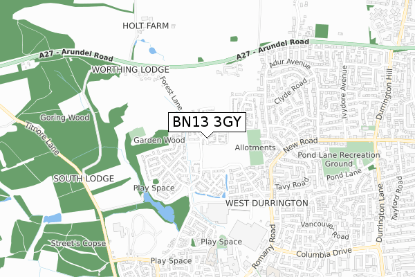 BN13 3GY map - small scale - OS Open Zoomstack (Ordnance Survey)