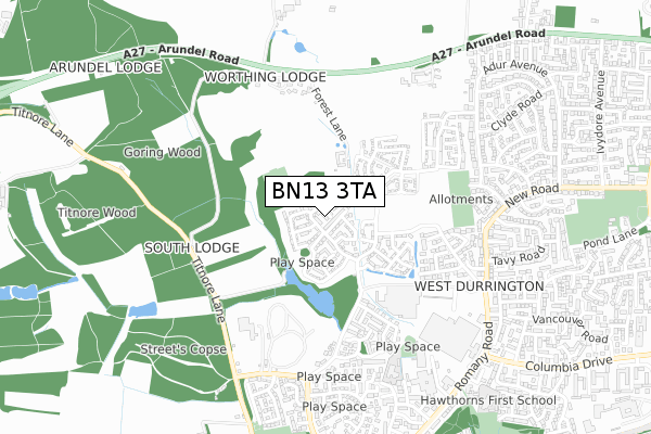 BN13 3TA map - small scale - OS Open Zoomstack (Ordnance Survey) BN13 3TA map - small scale - OS Open Zoomstack (Ordnance Survey)