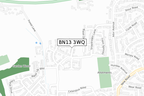 BN13 3WQ map - large scale - OS Open Zoomstack (Ordnance Survey)