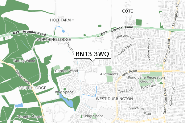 BN13 3WQ map - small scale - OS Open Zoomstack (Ordnance Survey)