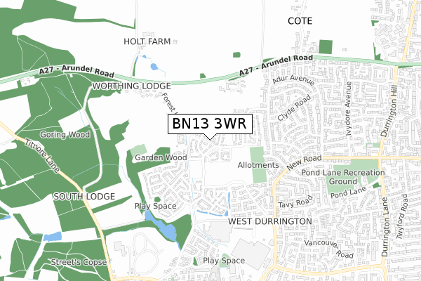 BN13 3WR map - small scale - OS Open Zoomstack (Ordnance Survey)
