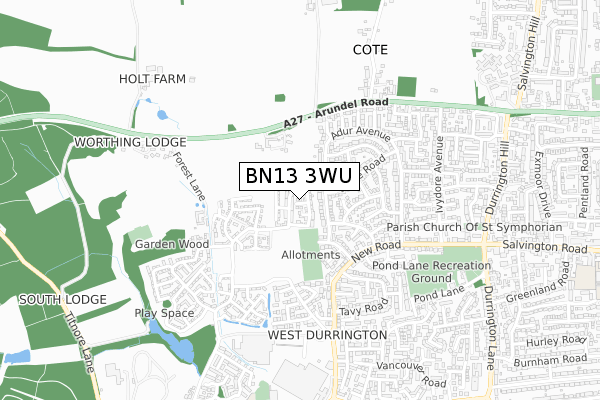 BN13 3WU map - small scale - OS Open Zoomstack (Ordnance Survey)