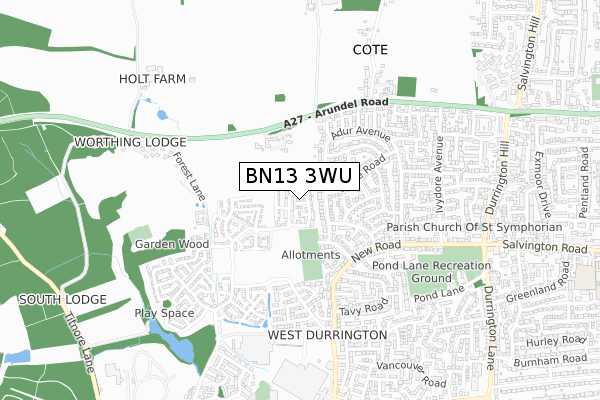 BN13 3WU map - small scale - OS Open Zoomstack (Ordnance Survey) BN13 3WU map - small scale - OS Open Zoomstack (Ordnance Survey)