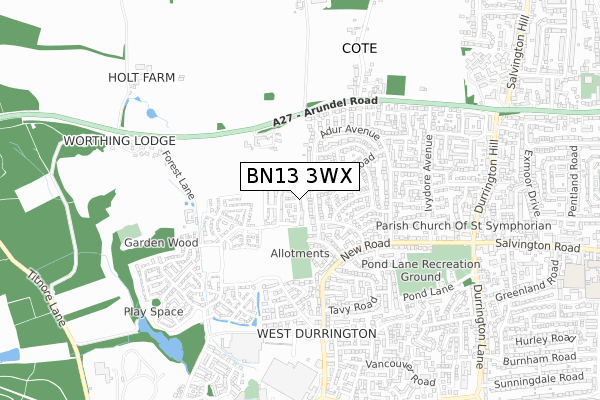 BN13 3WX map - small scale - OS Open Zoomstack (Ordnance Survey)