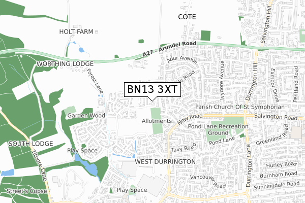 BN13 3XT map - small scale - OS Open Zoomstack (Ordnance Survey)