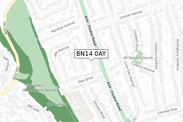 BN14 0AY map - large scale - OS Open Zoomstack (Ordnance Survey)