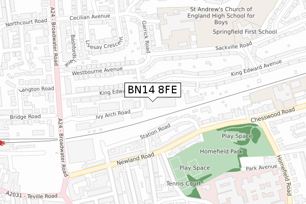 BN14 8FE map - large scale - OS Open Zoomstack (Ordnance Survey)