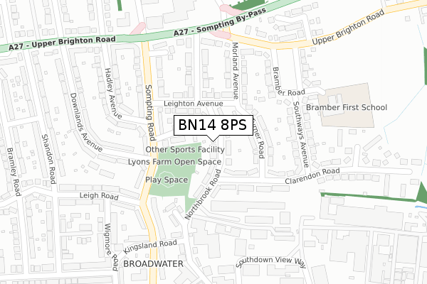 BN14 8PS map - large scale - OS Open Zoomstack (Ordnance Survey)