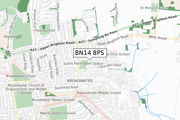 BN14 8PS map - small scale - OS Open Zoomstack (Ordnance Survey)