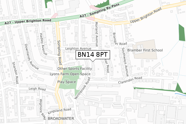 BN14 8PT map - large scale - OS Open Zoomstack (Ordnance Survey)