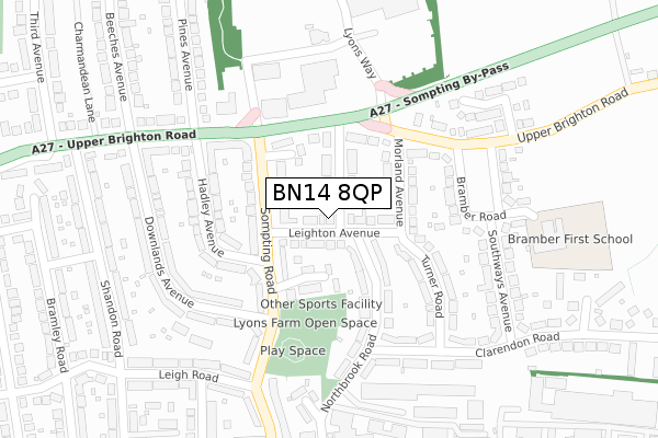 BN14 8QP map - large scale - OS Open Zoomstack (Ordnance Survey)