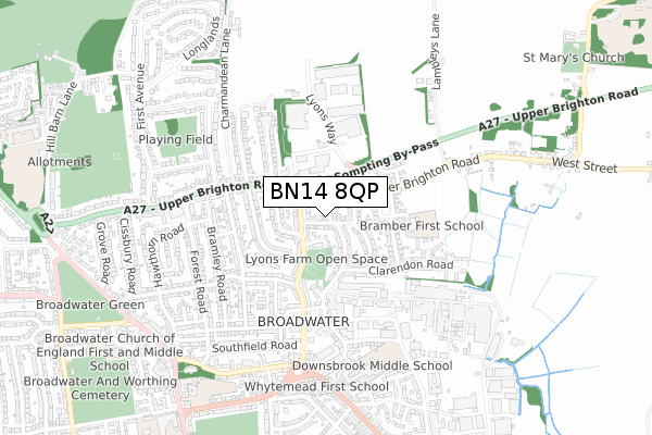 BN14 8QP map - small scale - OS Open Zoomstack (Ordnance Survey)