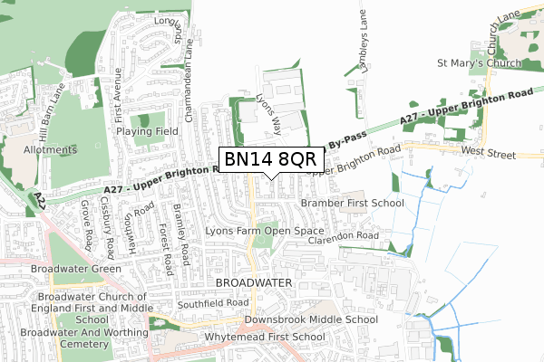 BN14 8QR map - small scale - OS Open Zoomstack (Ordnance Survey)