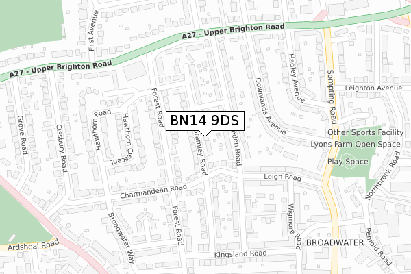 BN14 9DS map - large scale - OS Open Zoomstack (Ordnance Survey)