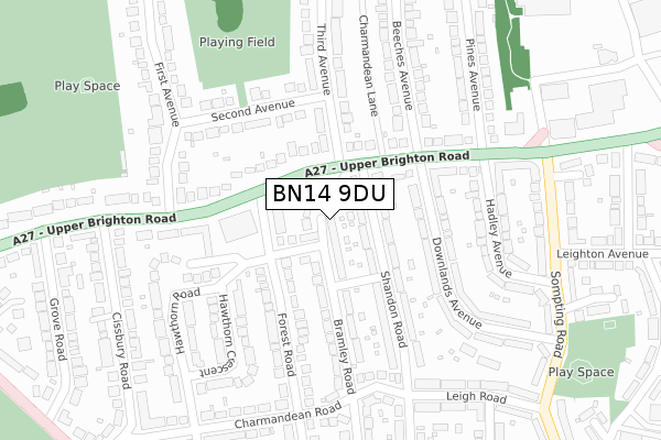 BN14 9DU map - large scale - OS Open Zoomstack (Ordnance Survey)