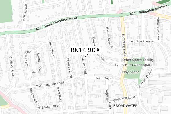 BN14 9DX map - large scale - OS Open Zoomstack (Ordnance Survey)