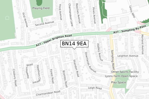 BN14 9EA map - large scale - OS Open Zoomstack (Ordnance Survey)