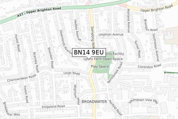 BN14 9EU map - large scale - OS Open Zoomstack (Ordnance Survey)