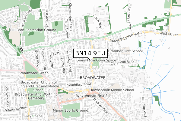 BN14 9EU map - small scale - OS Open Zoomstack (Ordnance Survey)