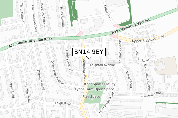 BN14 9EY map - large scale - OS Open Zoomstack (Ordnance Survey)