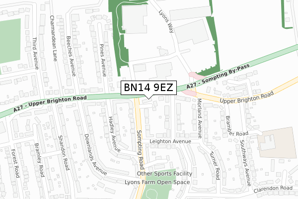 BN14 9EZ map - large scale - OS Open Zoomstack (Ordnance Survey)
