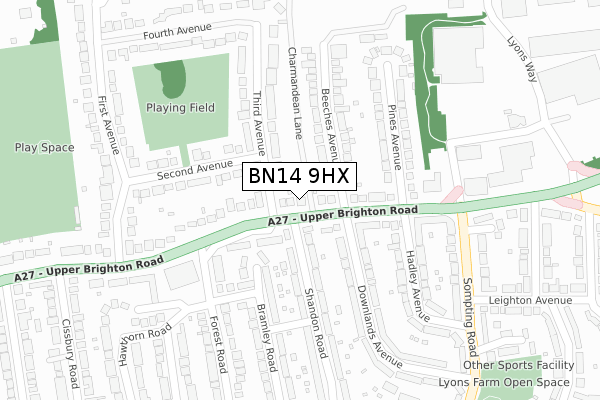 BN14 9HX map - large scale - OS Open Zoomstack (Ordnance Survey)