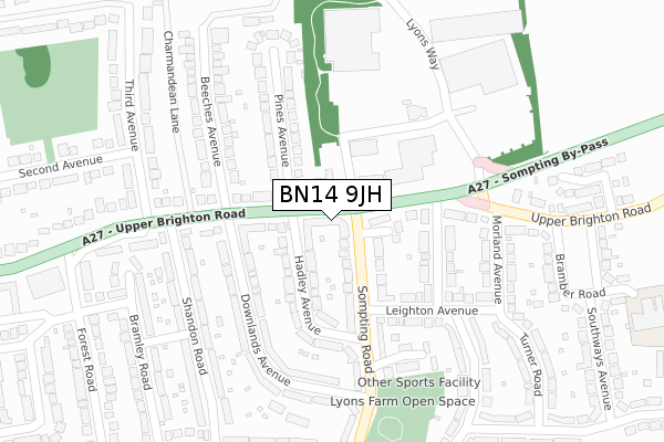 BN14 9JH map - large scale - OS Open Zoomstack (Ordnance Survey)