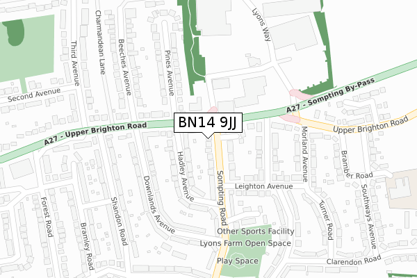 BN14 9JJ map - large scale - OS Open Zoomstack (Ordnance Survey)