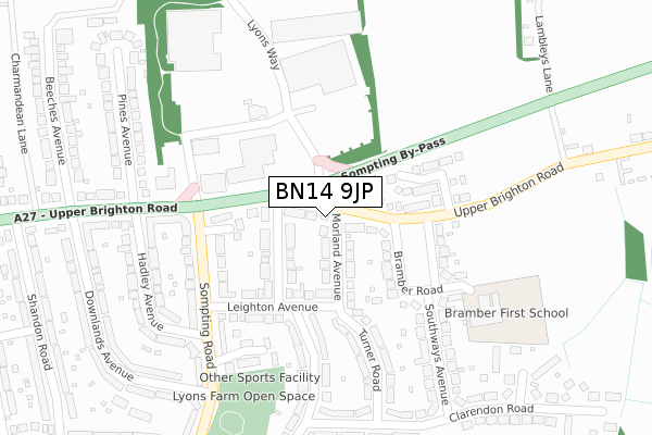 BN14 9JP map - large scale - OS Open Zoomstack (Ordnance Survey)