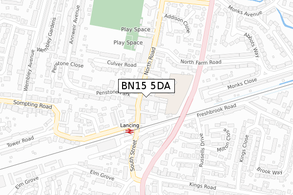 BN15 5DA map - large scale - OS Open Zoomstack (Ordnance Survey)