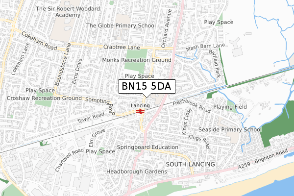 BN15 5DA map - small scale - OS Open Zoomstack (Ordnance Survey)