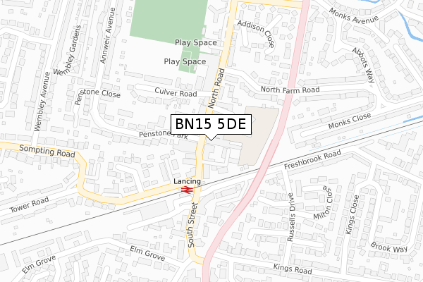 BN15 5DE map - large scale - OS Open Zoomstack (Ordnance Survey)