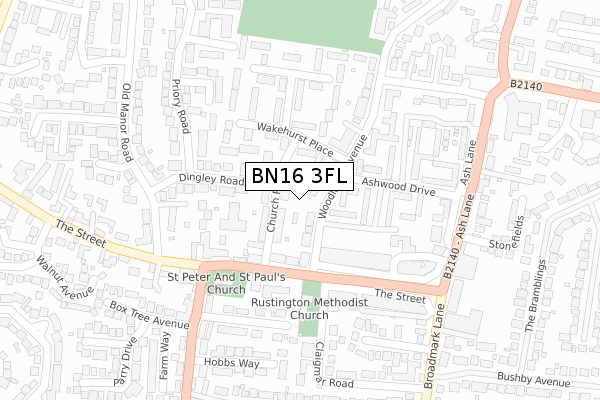 BN16 3FL map - large scale - OS Open Zoomstack (Ordnance Survey)