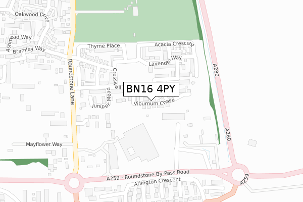 BN16 4PY map - large scale - OS Open Zoomstack (Ordnance Survey)