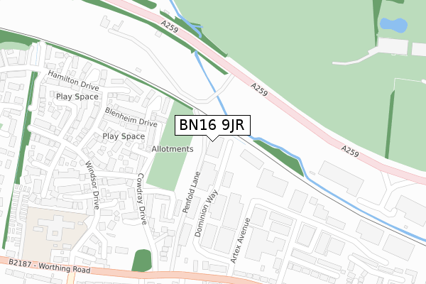 BN16 9JR map - large scale - OS Open Zoomstack (Ordnance Survey) BN16 9JR map - large scale - OS Open Zoomstack (Ordnance Survey)