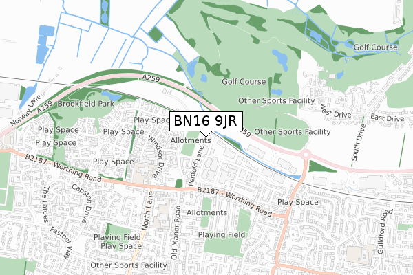 BN16 9JR map - small scale - OS Open Zoomstack (Ordnance Survey) BN16 9JR map - small scale - OS Open Zoomstack (Ordnance Survey)